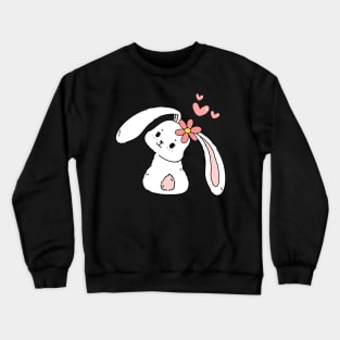 cute bunny rabbit with flower on head cute and sweet baby animal cartoon Crewneck Sweatshirt